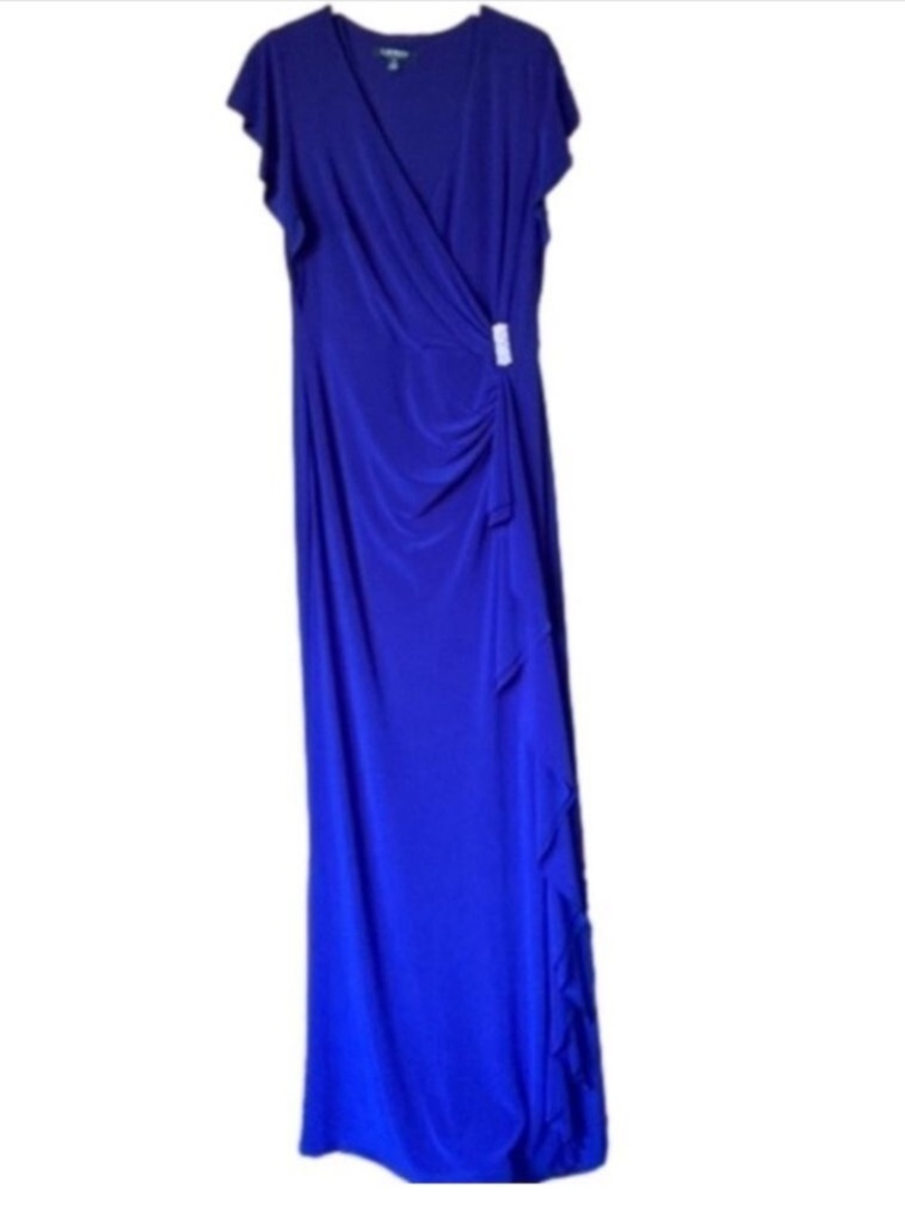 Ralph Lauren Formal Royal Blue Dress Floor Length Gown Wrap Ruffle + Flutter 8 - Picture 2 of 12